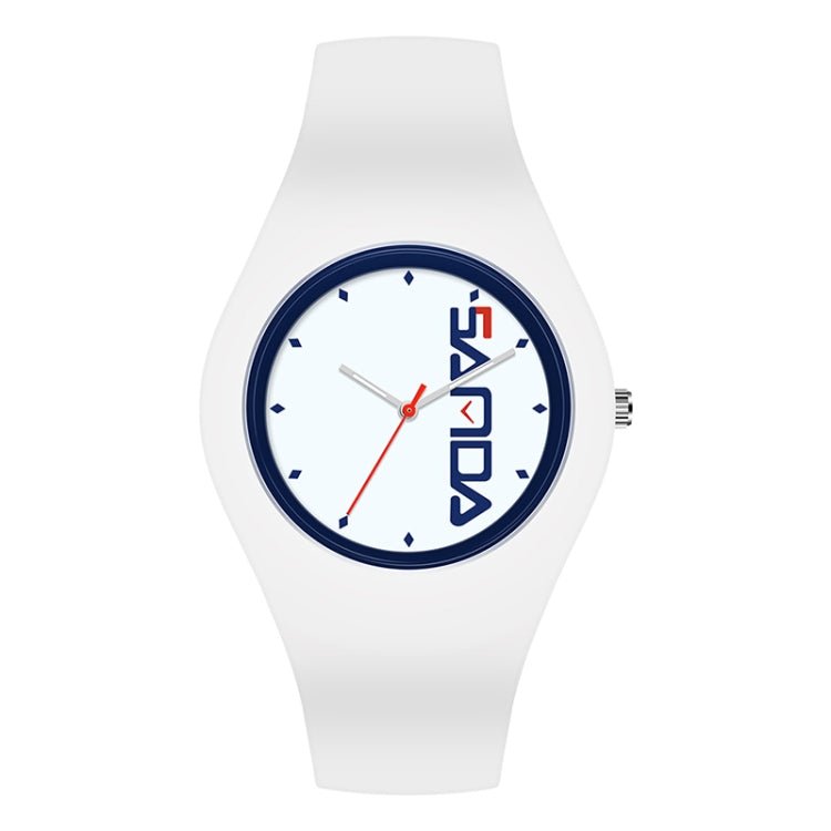 SANDA 6076 Simple Scale Round Dial Ladies Silicone Strap Quartz Watch(White Blue Vertical Mark) - British D'sire