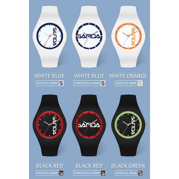 SANDA 6076 Simple Scale Round Dial Ladies Silicone Strap Quartz Watch(White Blue Vertical Mark) - British D'sire