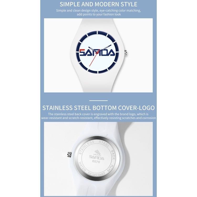 SANDA 6076 Simple Scale Round Dial Ladies Silicone Strap Quartz Watch(White Blue Vertical Mark) - British D'sire