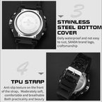 SANDA Dual Digital Display Luminous Stopwatch Chronograph Alarm Clock Men Quartz Sports Watch(6008 Symphony Blue) - British D'sire
