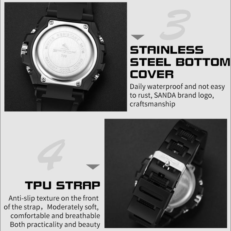 SANDA Dual Digital Display Luminous Stopwatch Chronograph Alarm Clock Men Quartz Sports Watch(6008 Symphony Blue) - British D'sire