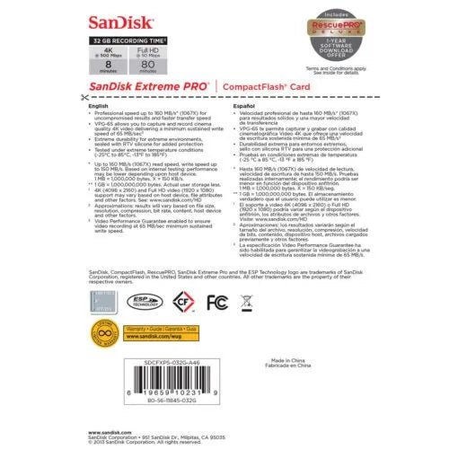 SanDisk 32GB Extreme Pro CompactFlash Memory Card - British D'sire