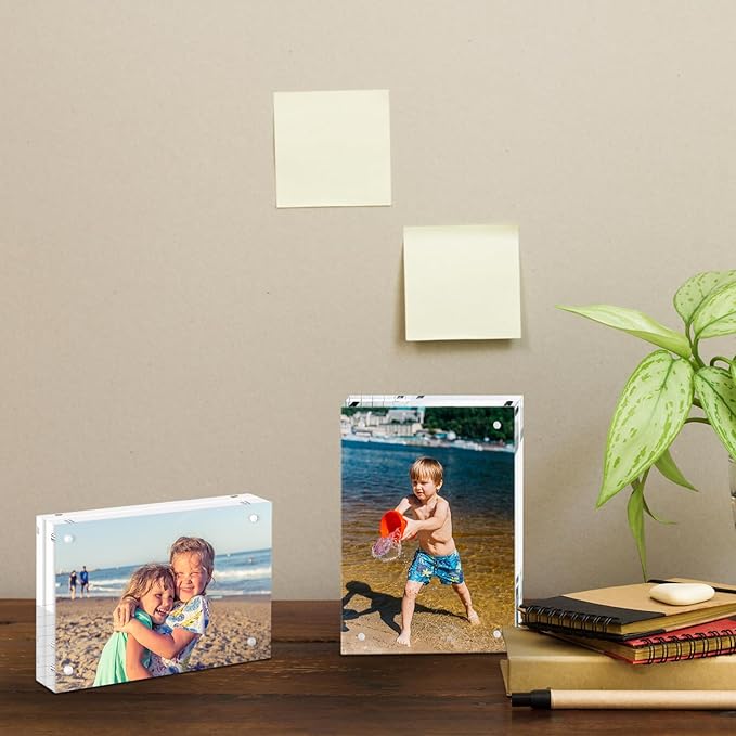 SAREAL Picture Frames Acrylic, 4 x 6 Acrylic Frame, 10 x 15 cm Clear Picture Frames Freestanding Double Sided Magnetic Acrylic Block Photo Frame, 1Pack - Wall & Tabletop Frames - British D'sire