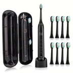 Sarmocare S100 IPX7 Waterproof Portable Sonic Electric Toothbrush with 8 - brush Heads(Black) - British D'sire