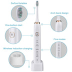 Sarmocare S100 IPX7 Waterproof Portable Sonic Electric Toothbrush with 8 - brush Heads(White) - British D'sire