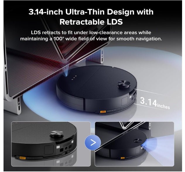 Saros 10 Robot Vacuum Cleaner 22,000 Pa, 3.14 - Inch Ultra Slim, Zero - Tangling, AI 3.0 Obstacle Avoidance, Auto Detachable Mop, 80°C Mop Washing, Hot Water Dock Self Cleaning (Black) - Robot Vacuum Cleaner - British D'sire