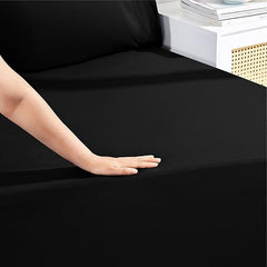 Sassia AR Ware Double Fitted Sheet – 25cm Deep Ultra Soft Microfiber Elastic Bed Sheet | Wrinkle - Free, Non - Iron, Fade - Resistant Design | Easy - Care Fitted Sheet in Black for Comfortable & Stylish Bedroom Décor - Microfiber Elastic Fitted Bed Sheets - British D'sire