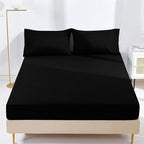 Sassia AR Ware Double Fitted Sheet – 25cm Deep Ultra Soft Microfiber Elastic Bed Sheet | Wrinkle - Free, Non - Iron, Fade - Resistant Design | Easy - Care Fitted Sheet in Black for Comfortable & Stylish Bedroom Décor - Microfiber Elastic Fitted Bed Sheets - British D'sire