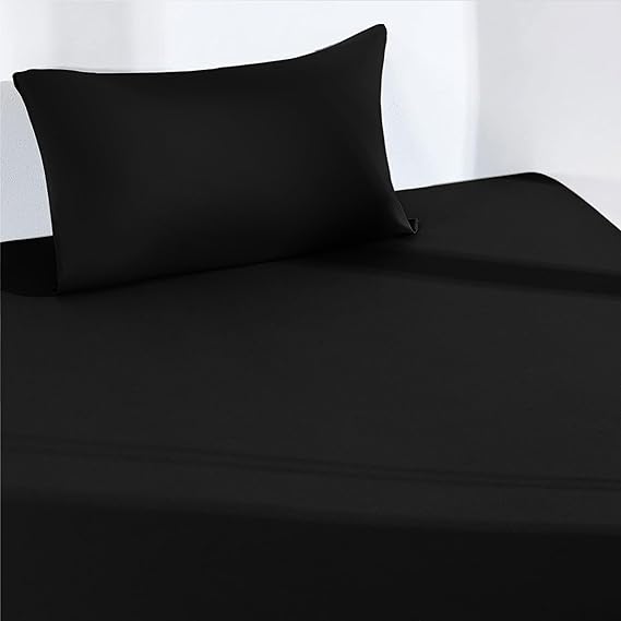 Sassia AR Ware Double Fitted Sheet – 25cm Deep Ultra Soft Microfiber Elastic Bed Sheet | Wrinkle - Free, Non - Iron, Fade - Resistant Design | Easy - Care Fitted Sheet in Black for Comfortable & Stylish Bedroom Décor - Microfiber Elastic Fitted Bed Sheets - British D'sire