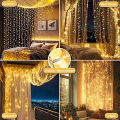 Sassia Dekofun 300 LED Curtain Fairy Lights – 3m x 3m Waterproof Outdoor String Lights | Mains Powered with 8 Modes for Gazebo, Pergola, Wedding & Wall Decorations | Durable, Versatile Lighting for Indoor & Outdoor Use - LED Lights - British D'sire