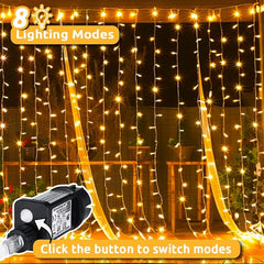 Sassia Dekofun 300 LED Curtain Fairy Lights – 3m x 3m Waterproof Outdoor String Lights | Mains Powered with 8 Modes for Gazebo, Pergola, Wedding & Wall Decorations | Durable, Versatile Lighting for Indoor & Outdoor Use - LED Lights - British D'sire