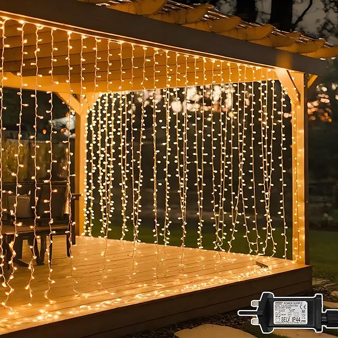 Sassia Dekofun 300 LED Curtain Fairy Lights – 3m x 3m Waterproof Outdoor String Lights | Mains Powered with 8 Modes for Gazebo, Pergola, Wedding & Wall Decorations | Durable, Versatile Lighting for Indoor & Outdoor Use - LED Lights - British D'sire