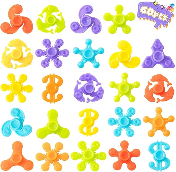 Sassia Makorobi 60 - Pack Mini Fidget Spinner Toys – Stress Relief Sensory Toys for Kids & Teens | Perfect for Birthday Gifts, Party Bag Fillers, Classroom Prizes, Easter Egg Hunt & Carnival Treasure Box | Durable, Compact Design for Endless Fun - Fidget Spinner - British D'sire