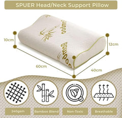 Sassia Maqash Bamboo Memory Foam Pillow Orthopedic | Large 40x60cm Contour Cervical Pillow for Neck & Shoulder Pain Relief | Best for Side Sleepers | Ergonomic Design with Bamboo Cover for Comfort & Support - Orthopaedic Pillow - British D'sire