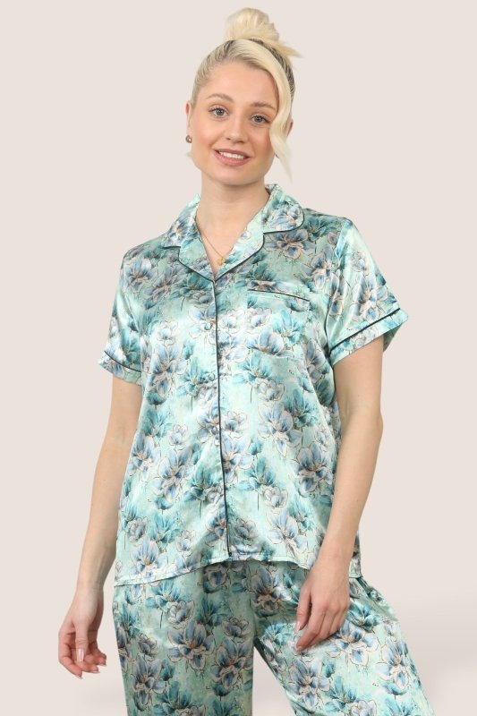 Satin Floral Pyjama Set – Luxury Comfort for a Dreamy Night’s Sleep - Loungewear pjs - British D'sire