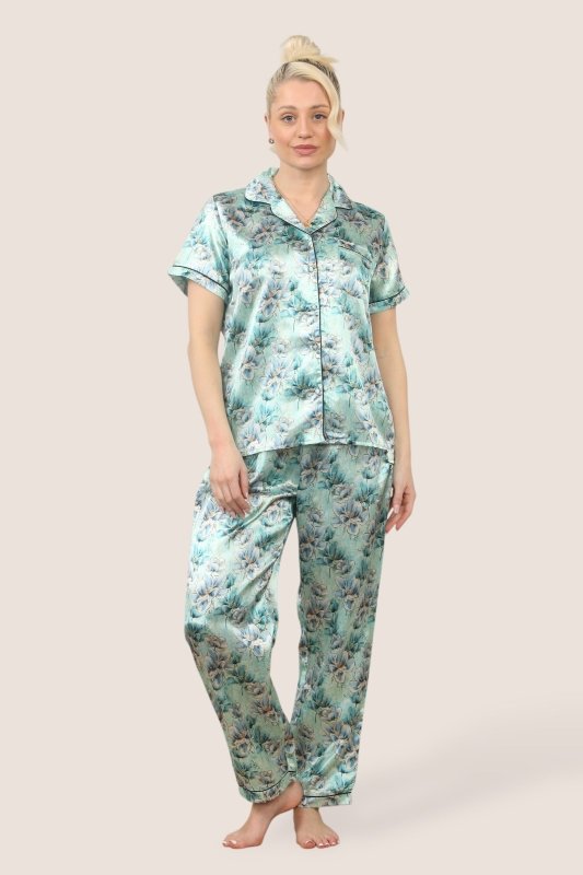 Satin Floral Pyjama Set – Luxury Comfort for a Dreamy Night’s Sleep - Loungewear pjs - British D'sire