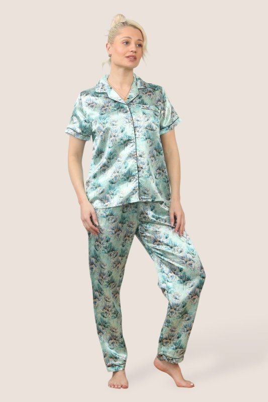 Satin Floral Pyjama Set – Luxury Comfort for a Dreamy Night’s Sleep - Loungewear pjs - British D'sire
