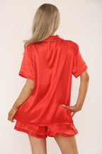 Satin Pyjama Set with Shorts – Women’s Loungewear - Loungewear pjs - British D'sire