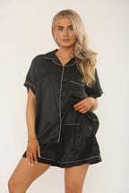 Satin Pyjama Set with Shorts – Women’s Loungewear - Loungewear pjs - British D'sire