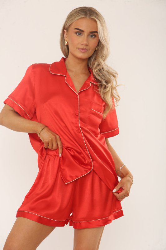 Satin Pyjama Set with Shorts – Women’s Loungewear - Loungewear pjs - British D'sire
