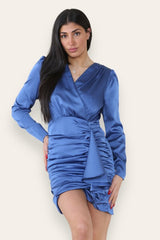 Satin Ruched Drape Mini Dress - mini dress - British D'sire