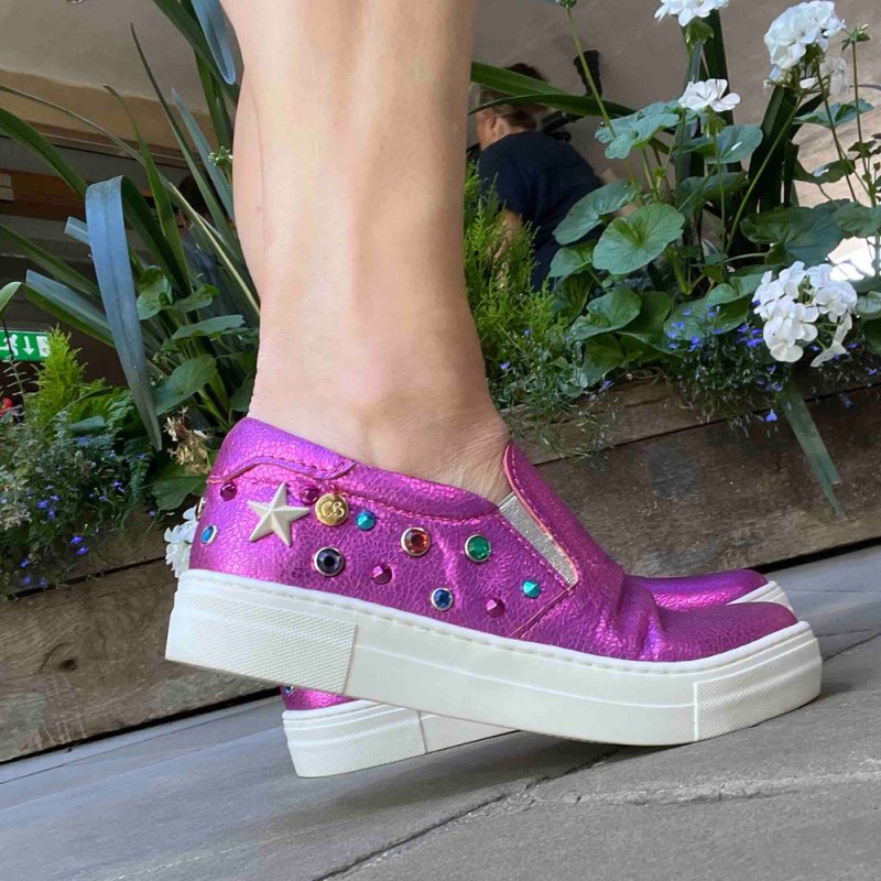 Scala Jewel - Fuchsia crack slip on sneaker - Sneaker - British D'sire