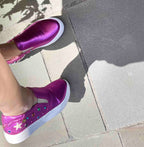 Scala Jewel- Fuchsia crack slip on sneaker - Chanii B
