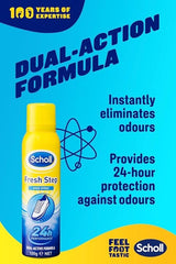 Scholl Fresh Step Anti Odour Shoe Deodorant Spray, 150ml - Eliminates Odor For Up To 24 Hours. Fresh Scent, Quick Drying, Suitable For All Shoe Types, Running Trainers, Sports, & More - Shoe Deodorant - British D'sire