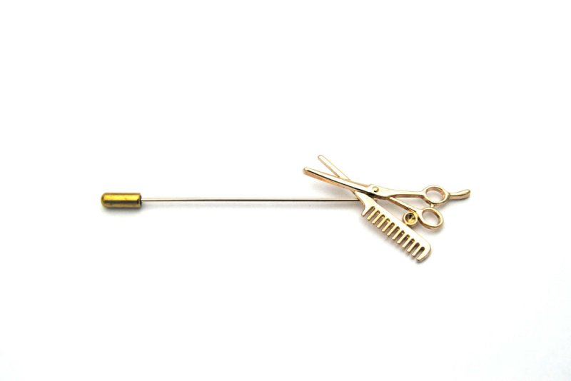 Scissor and Comb Lapel Pin, Gold - All Products - British D'sire