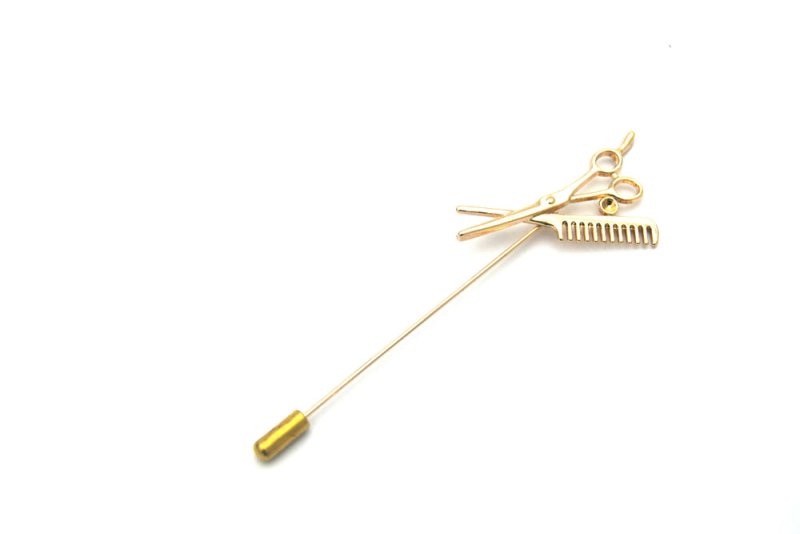 Scissor and Comb Lapel Pin, Gold - All Products - British D'sire