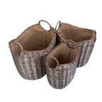 Scoop Neck Antique Wash Hessian Lined Wicker Log Basket - Log Baskets - British D'sire
