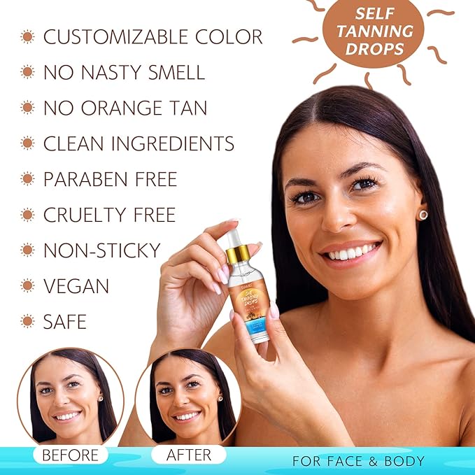 Self Tanning Drops - Face Self Tanner Drops Medium Color - Bronzer Drops - Self Tanner for Face - Self Tanner Face Tanner - Face Tanning Drops to Add to Moisturizer - Face Tan Drops - Bronzing Drops - British D'sire