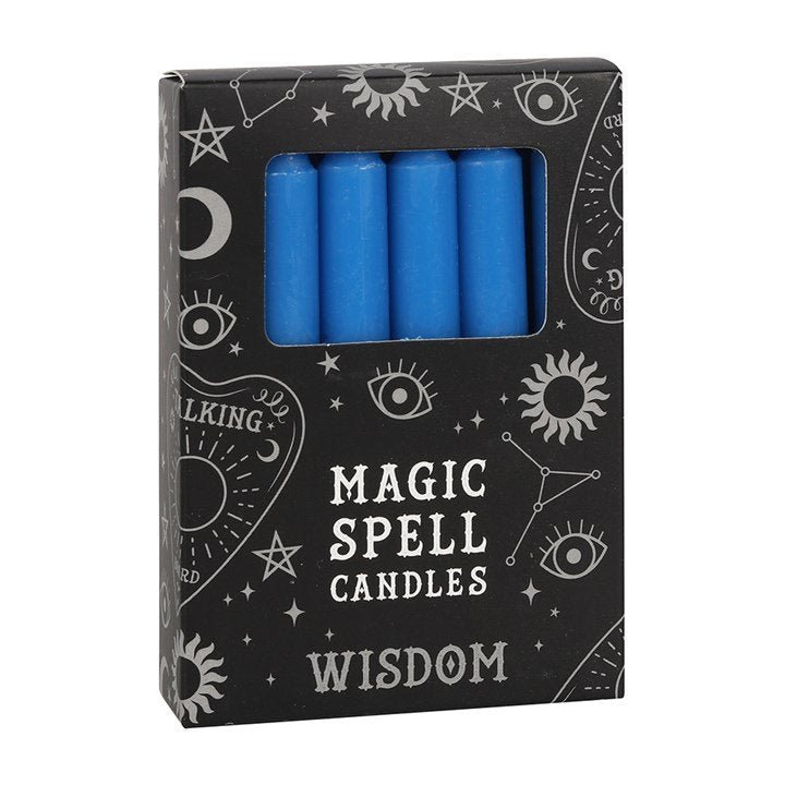 Set of 12 Blue 'Wisdom' Spell Candles - British D'sire