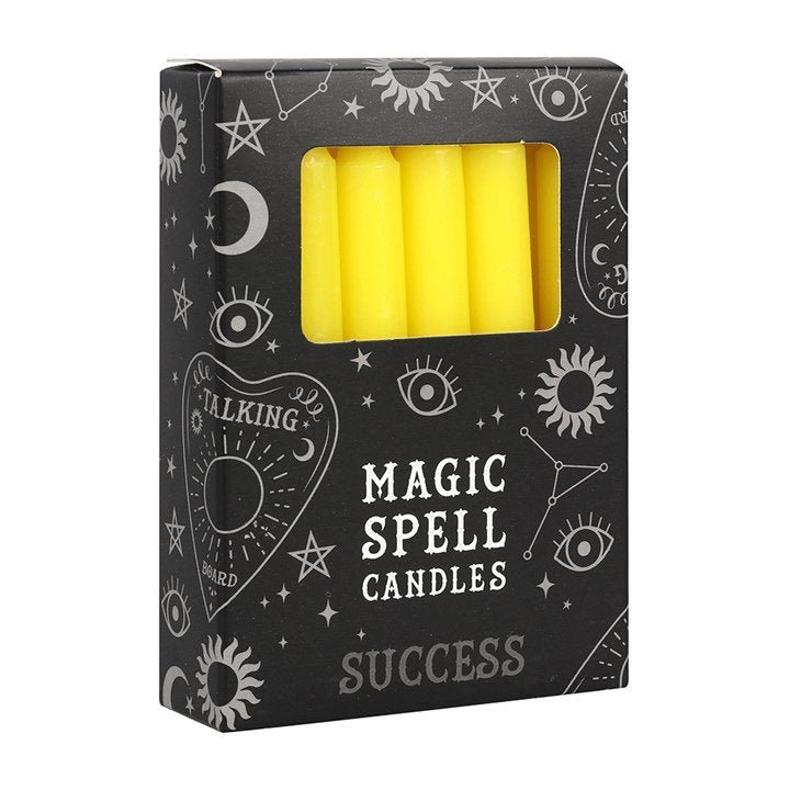 Set of 12 Yellow 'Success' Spell Candles - British D'sire