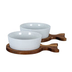 Set Of 2 Acacia Fishtail Serving Trays with Ceramic Bowls - Trinket Dish - British D'sire