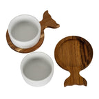 Set Of 2 Acacia Fishtail Serving Trays with Ceramic Bowls - Trinket Dish - British D'sire