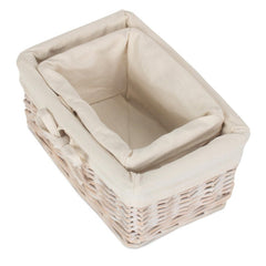 Set of 2 White Wash Finish Cotton Lined Willow Tray - Storage Baskets - British D'sire