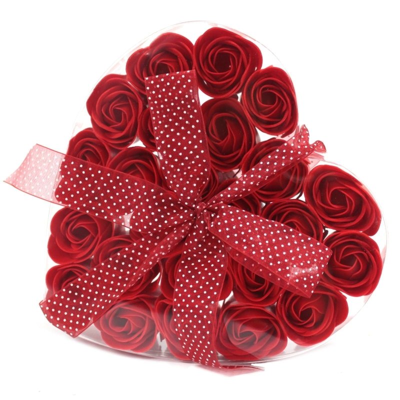 Set of 24 Soap Flower Heart Box - Red Roses - Luxury Soap Flowers - British D'sire Main image