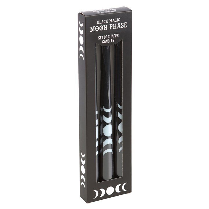 Set of 3 Black Magic Moon Phase Taper Candles - British D'sire