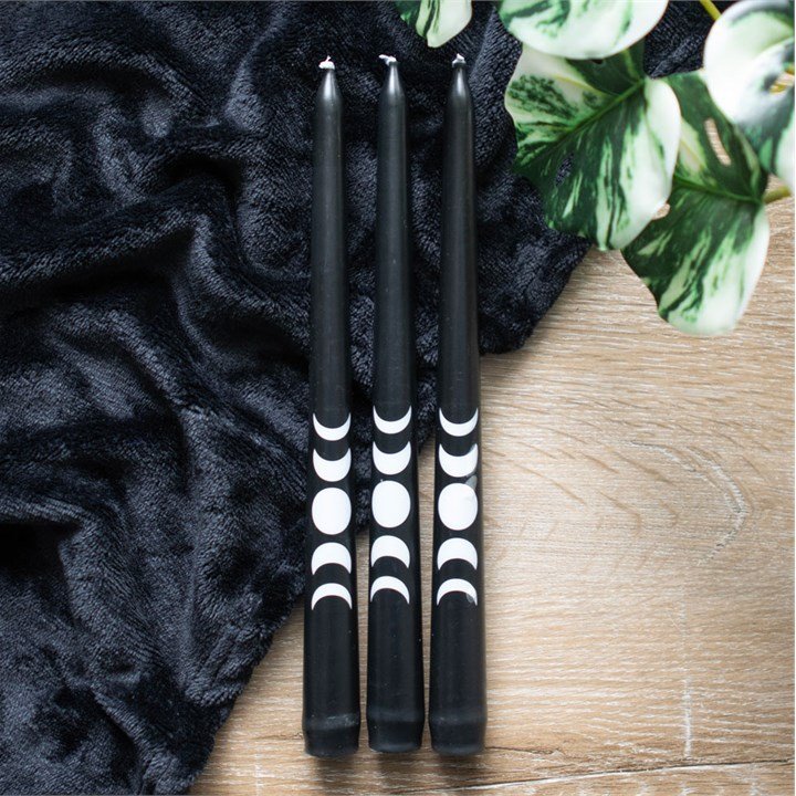 Set of 3 Black Magic Moon Phase Taper Candles - British D'sire