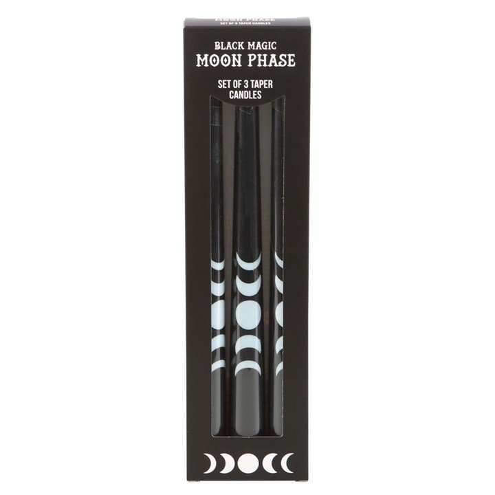 Set of 3 Black Magic Moon Phase Taper Candles - British D'sire