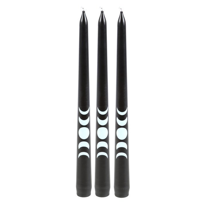 Set of 3 Black Magic Moon Phase Taper Candles - British D'sire