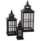 Set Of 3 Black Window Style Lanterns With Open Top - Lanterns - British D'sire