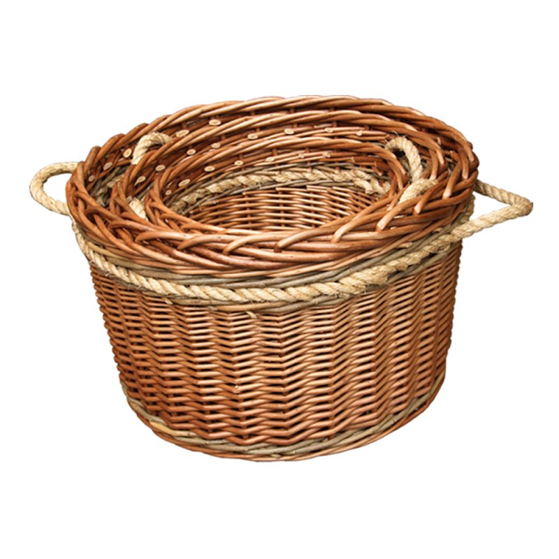 Set of 3 Buff Rope Handled Log basket - Log Baskets - British D'sire Main image