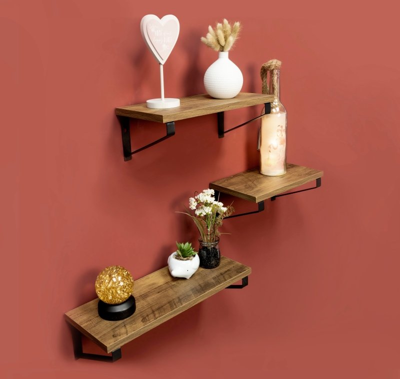 Set of 3 Dark OAK Floating Wall Shelves - PARGI - Shelves - British D'sire