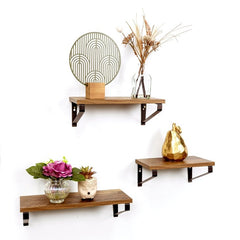 Set of 3 Dark OAK Floating Wall Shelves - PARGI - Shelves - British D'sire