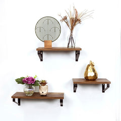 Set of 3 Dark OAK Floating Wall Shelves - PARGI - Shelves - British D'sire