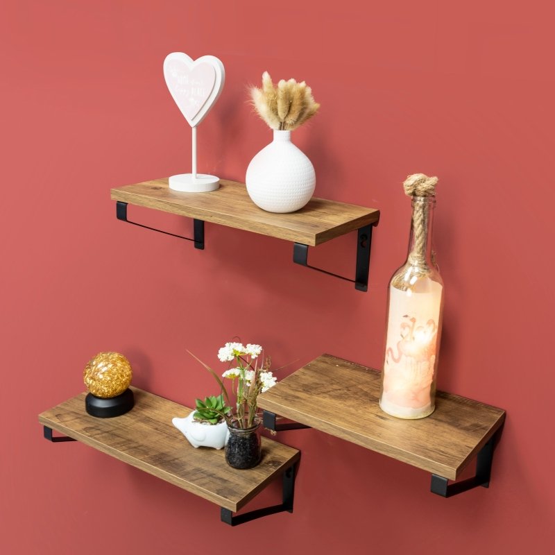 Set of 3 Dark OAK Floating Wall Shelves - PARGI - Shelves - British D'sire