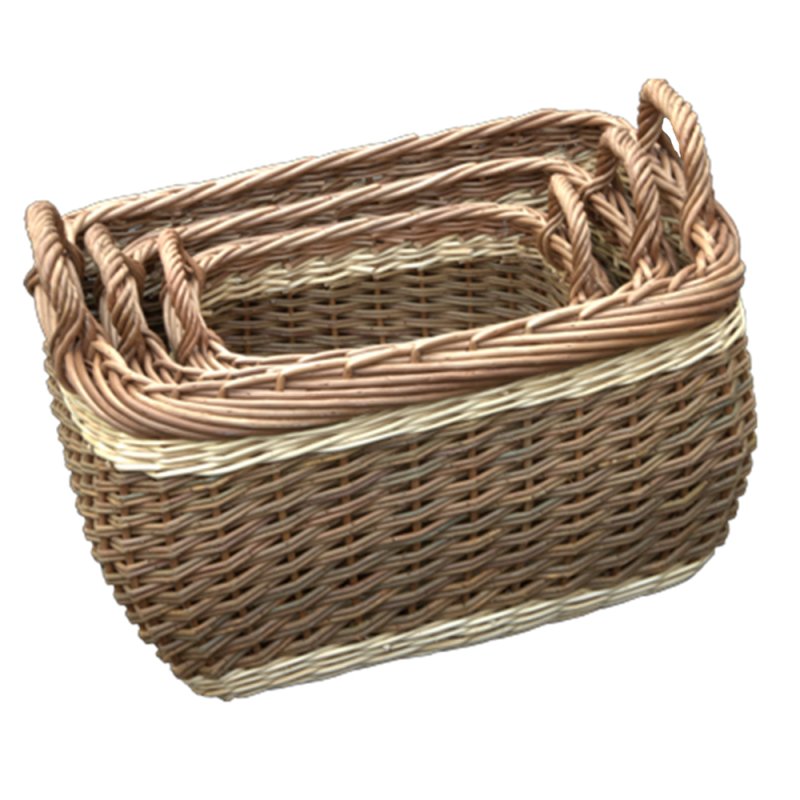 Set of 3 Three Tone Storage Wicker Log Baskets - Storage Baskets - British D'sire Main image