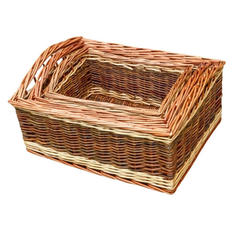 Set of 3 Two Tone Deep Galleon Wicker Trays - Serving Tray - British D'sire Main image